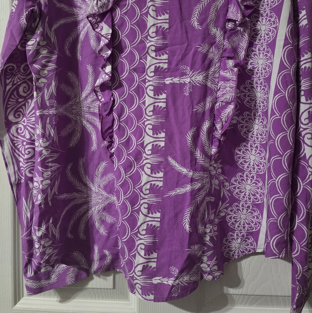 NWT The Shirt Rochelle Behrens The Kimberly Ruffle Button Down Blouse in Violet - Picture 10 of 13